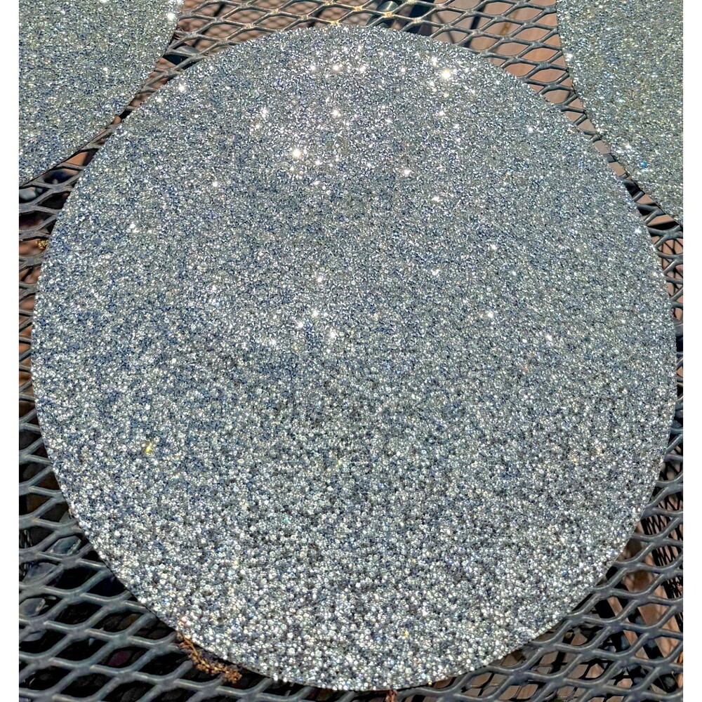 SPARKLES Placemats Silver ROUND 14.75" Diameter Rhinestone set of 3 Brand New